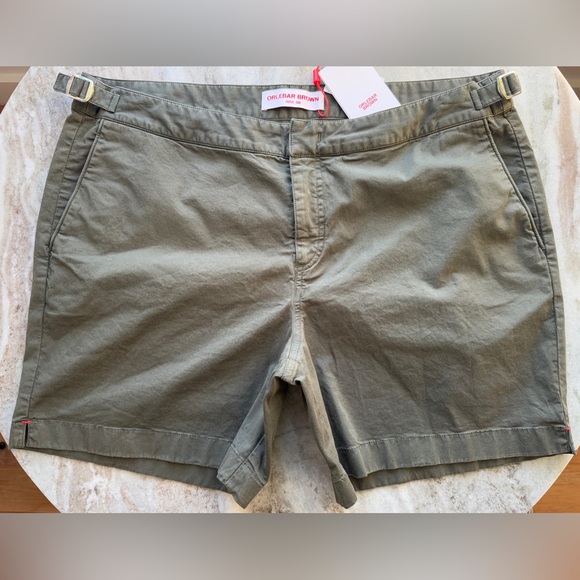 Orlebar Brown Side Tab Short 38 Forest Olive Green Chino Pants Cotton Blend $400